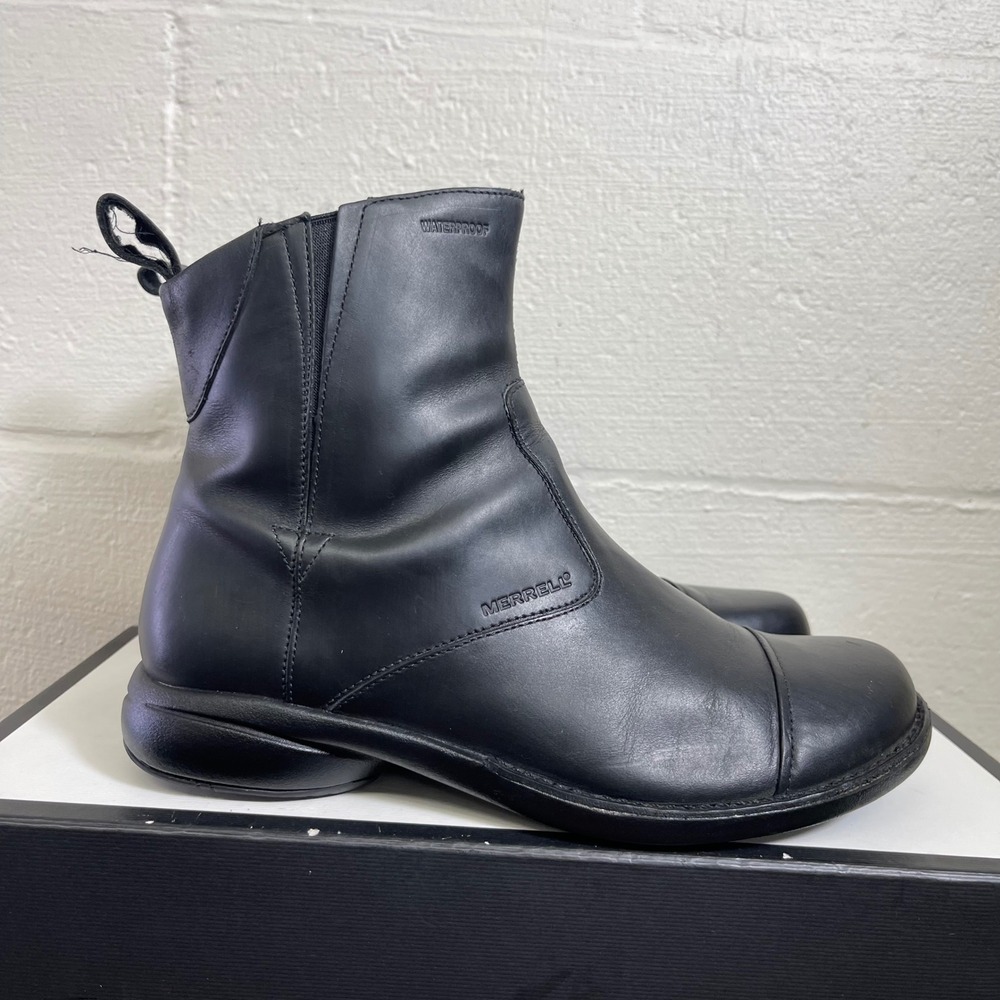 Merrell Tetra Pitch Waterproof J40496 Black Leather Boots Zip Women's 7.5 US